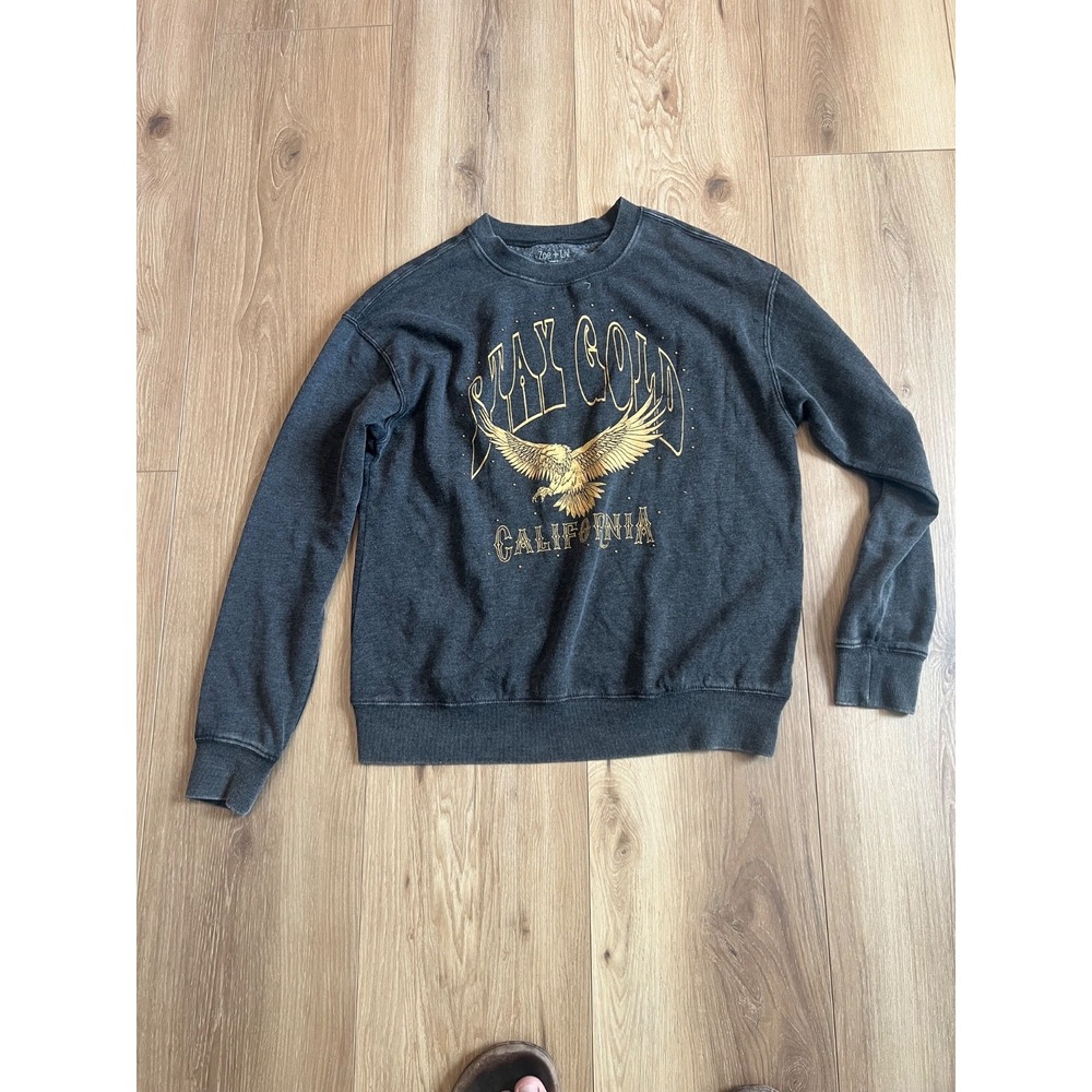 Zoe + Liv Stay Gold California Eagle Sweatshirt Womens M Black Studded Graphic